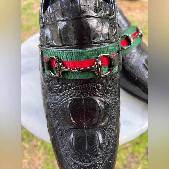 🔥 GG Horse Bit Black Leather CROC Embossed Loafers Mens SZ EU 42, US 9 Like New - Picture 4 of 10